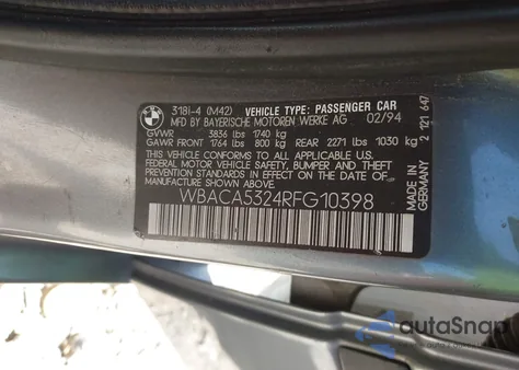 1994 BMW 318 I из США, поврежденный, VIN WBACA5324RFG10398